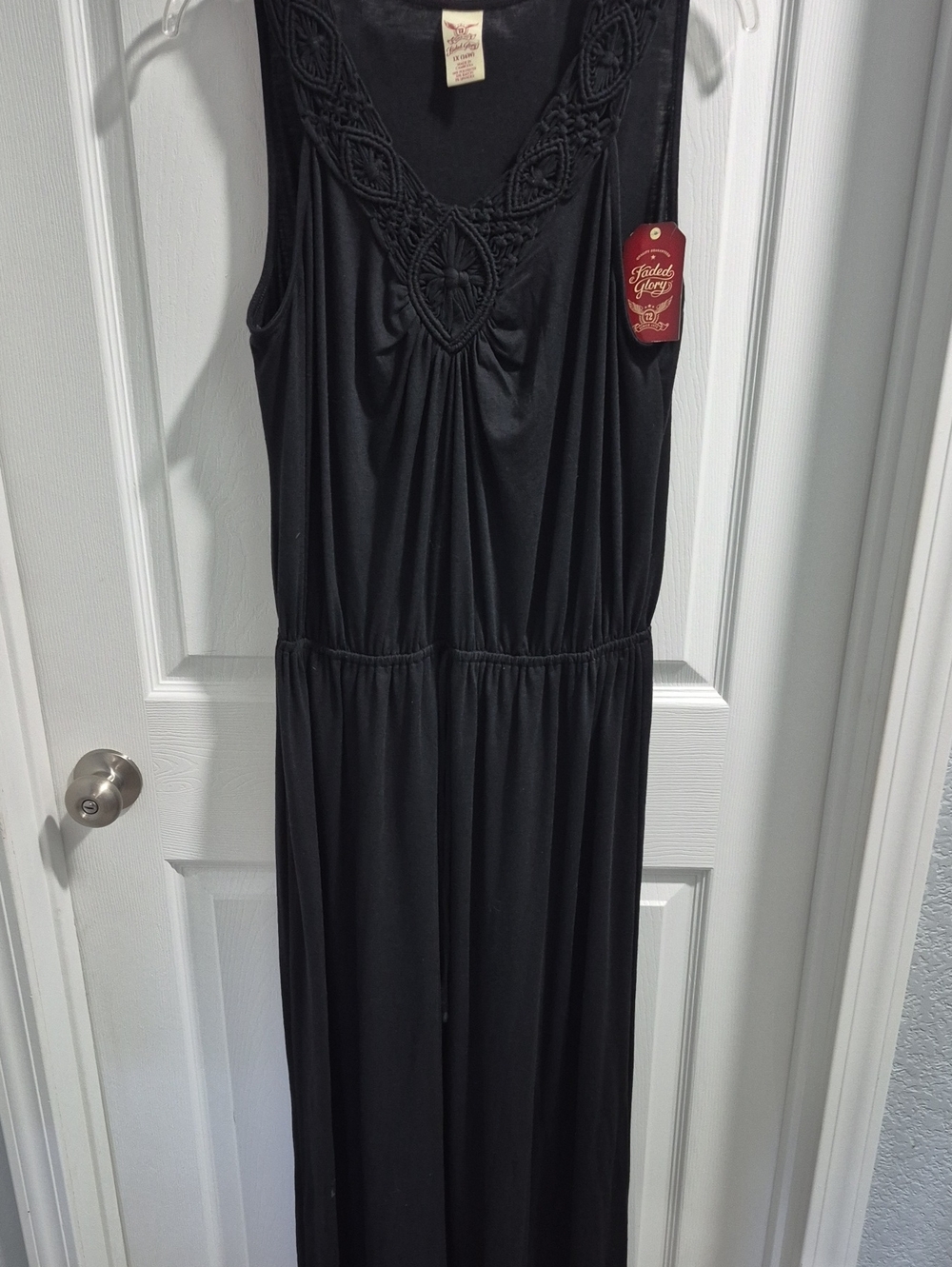 Faded Glory Black Sleeveless Maxi Dress with Crochet V-Neck
